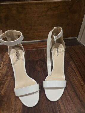 Qupid White Ankle-Strap Open-Toe Heels